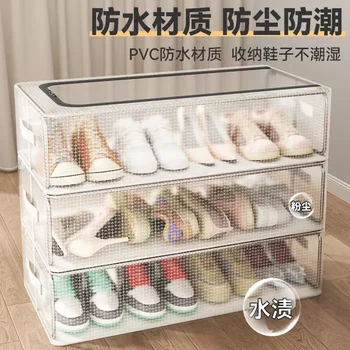 Сгъваем шкаф за съхранение на кутии за обувки, Прозрачни Организаторите за маратонки, Пылезащитная Штабелируемая Комбинирана рафт за обувки