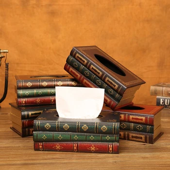 Нов калъф за салфетки във формата на книга, кутия контейнер, кутия за салфетки за домашна кола, Ретро калъф за съхранение, извити модели, украса на масата за съхранение на хартия