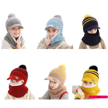 Детска шапка с качулка за момичета и момчета, топла зимна шапка-ушанка за деца, детска шапчица с руното облицовка, Ски шапчица за сноуборд 40JC
