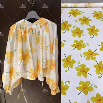 Новата тъкан, с цифрово принтом под формата на жълто колокольчика за дрехи, свежа пролет, лято и есен плат за рокли-ризи за шиене