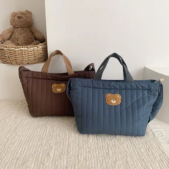 Корейската Чанта INS Mommy Bag Голям Капацитет, Луксозна Дизайнерска Чанта За мама и Бебе, Чанта-Месинджър с Мечка, Чанта За памперси, Бебешки неща