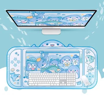 Много голям cartoony гума геймърска подложка за мишка Сладко Sky Blue Shark XXL Голям тенис на мат Водоустойчив нескользящие аксесоари за маса за лаптоп