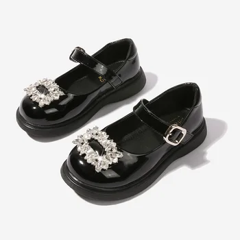 Универсална Новост 2023 г., Модни детски обувки с квадратни пръсти в Ретро стил За момичета Mary Janes за Партита, Сватбени Импресии, Елегантни Детски Обувки от Изкуствена кожа