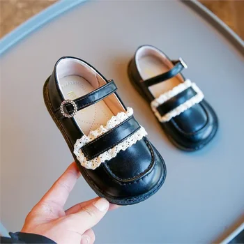 Пролет-лято, Нови дантелени обувки на принцесата на прост подметка, детска мода удобни обувки на плоска подметка с малките си пръсти