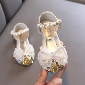 Сандали Принцеса в Корейски Стил, Модерни Танцови Обувки С Мека Подметка И Перли, Летни Детски Тънки Обувки за Момичета, Сватбени Обувки за Момиченца