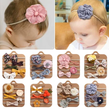 Нов набор от чалми на главата, детска лента за коса с бантиком, моден еластичен детски шапки от петте теми, 5 комбинирани комплекти детски чалми на главата за момичета