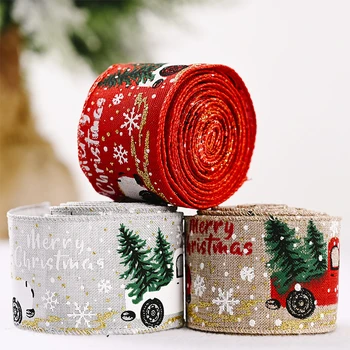 5 м Коледни панделки, отпечатани лента за опаковане на Коледната Елха, Украса на парти, лентата чул със собствените си ръце с тел край, подарък