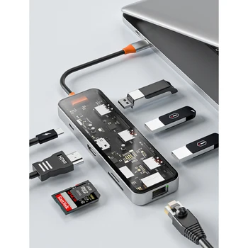 Хъб 12-в-1 Type C PD100W USB3.0 USB2.0 HDMI 4K SD TF Аудио 3.5 мм 4K RJ-45 Докинг станция за лаптоп, iPad, Macbook Pro Air M1